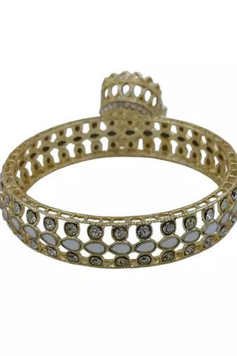 Cubic zircon stone studded light gold plated designer  bangles for women & girls