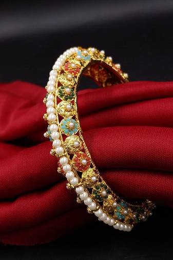 Cubic zircon stone studded light gold plated designer  bangles for women & girls