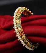 Cubic zircon stone studded light gold plated designer  bangles for women & girls