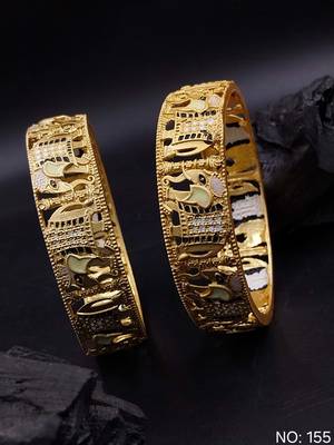Cubic zircon stone studded light gold plated designer  bangles for women & girls 1