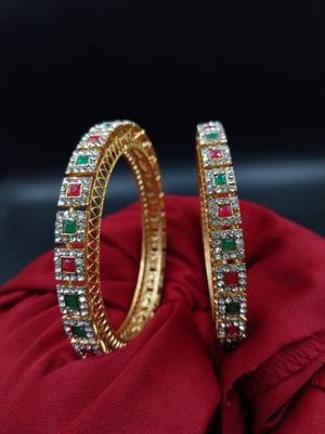 Cubic zircon stone studded light gold plated designer  bangles for women & girls 1