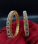 Cubic zircon stone studded light gold plated designer  bangles for women & girls