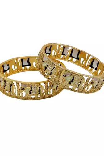 Cubic zircon stone studded light gold plated designer  bangles for women & girls