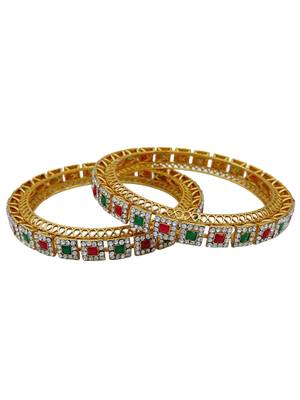 Cubic zircon stone studded light gold plated designer  bangles for women & girls 2