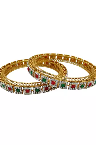 Cubic zircon stone studded light gold plated designer  bangles for women & girls