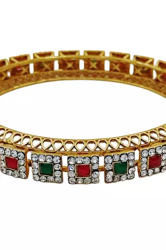 Cubic zircon stone studded light gold plated designer  bangles for women & girls