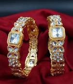 Cubic zircon stone studded light gold plated designer  bangles for women & girls