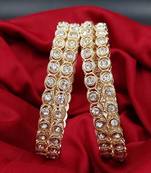 Cubic zircon stone studded light gold plated designer  bangles for women & girls
