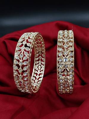 Cubic zircon stone studded light gold plated designer  bangles for women & girls 1