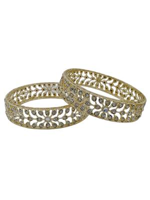 Cubic zircon stone studded light gold plated designer  bangles for women & girls 2