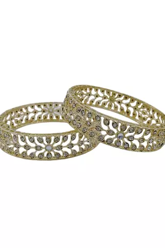 Cubic zircon stone studded light gold plated designer  bangles for women & girls