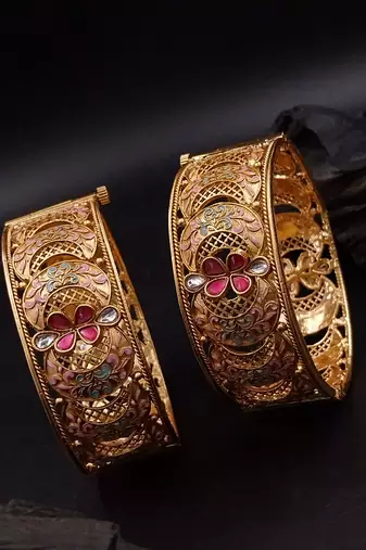 Cubic zircon stone studded light gold plated designer  bangles for women & girls