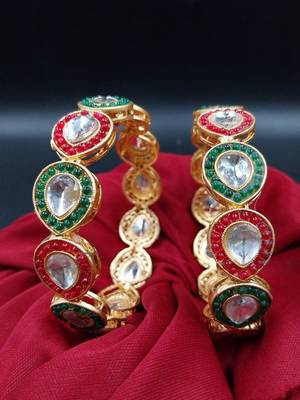 Cubic zircon stone studded light gold plated designer  bangles for women & girls 1