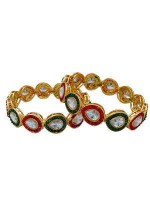 Cubic zircon stone studded light gold plated designer  bangles for women & girls 2