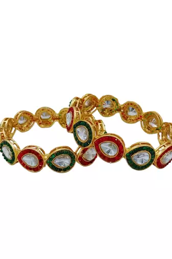 Cubic zircon stone studded light gold plated designer  bangles for women & girls