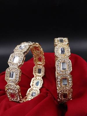 Cubic zircon stone studded light gold plated designer  bangles for women & girls 1