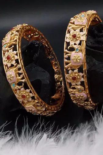 Cubic zircon stone studded light gold plated designer  bangles for women & girls