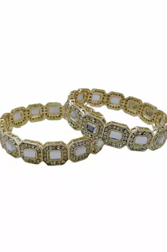 Cubic zircon stone studded light gold plated designer  bangles for women & girls