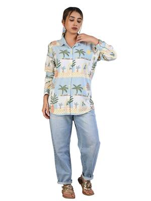 Senorita powder blue beach printed modal full sleeve shirt 2
