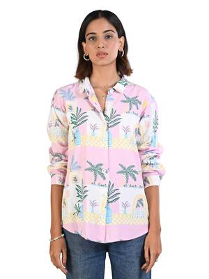 Senorita light pink beach printed modal full sleeve shirt 2