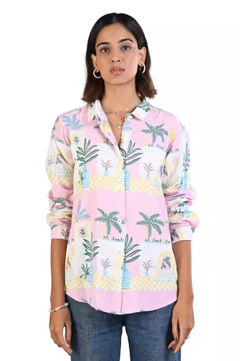 Senorita light pink beach printed modal full sleeve shirt