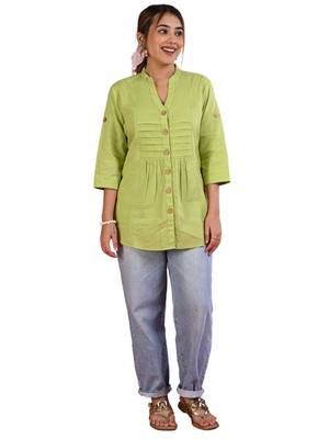 Senorita light green linen cotton solid full sleeve cotton top 2