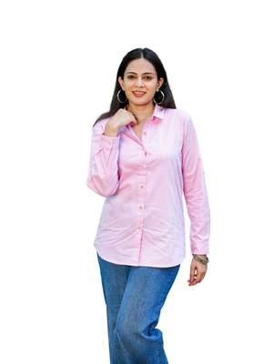 Senorita pink striped 100% cotton oxford full sleeve shirt without pocket 2
