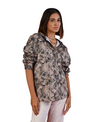 Senorita army green printed loose fit cotton satin full sleeve shirt 2