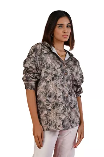 Senorita army green printed loose fit cotton satin full sleeve shirt