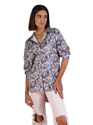 Senorita blue grey printed regular fit cotton satin full sleeve shirt 2