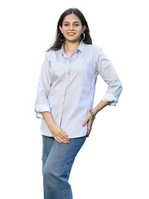 Senorita light blue striped 100% cotton oxford full sleeve shirt without pocket 2