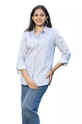 Senorita light blue striped 100% cotton oxford full sleeve shirt without pocket
