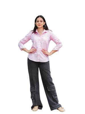 Senorita pink striped 100% cotton oxford full sleeve shirt with double pocket 2