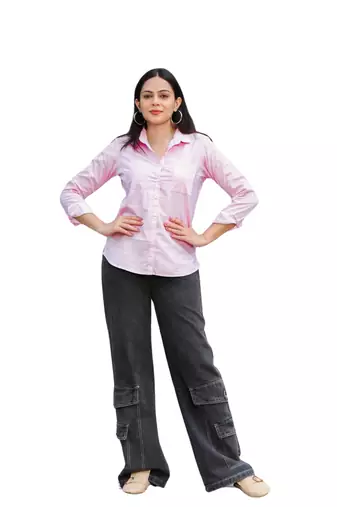 Senorita pink striped 100% cotton oxford full sleeve shirt with double pocket
