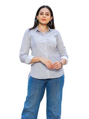 Senorita blue striped 100% cotton oxford full sleeve shirt with double pocket 2