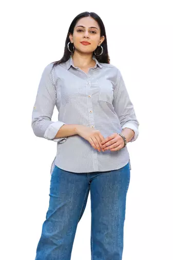 Senorita blue striped 100% cotton oxford full sleeve shirt with double pocket