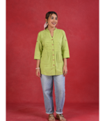 Senorita light green linen cotton solid full sleeve cotton top