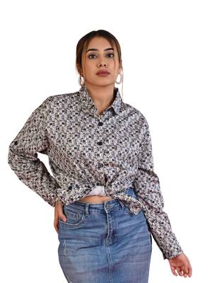 Senorita navy blue grey checkered cotton satin full sleeve shirt 2