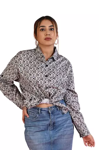 Senorita navy blue grey checkered cotton satin full sleeve shirt