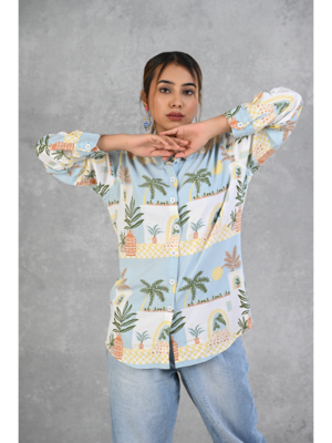 Senorita powder blue beach printed modal full sleeve shirt 1