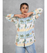 Senorita powder blue beach printed modal full sleeve shirt