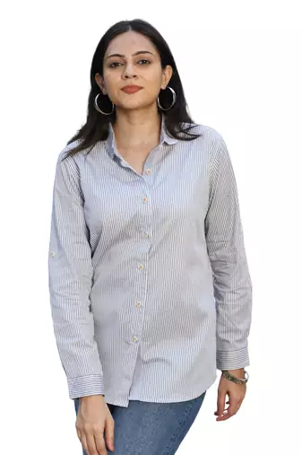 Senorita black striped 100% cotton oxford full sleeve shirt without pocket