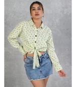 Senorita lime green knotted printed cotton slub full sleeve top