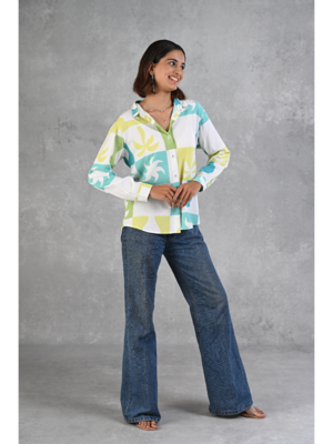 Senorita light blue & green printed modal full sleeve shirt 1