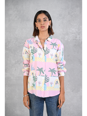 Senorita light pink beach printed modal full sleeve shirt 1