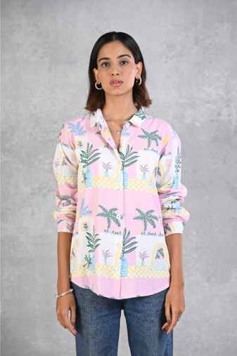 Senorita light pink beach printed modal full sleeve shirt