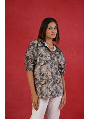 Senorita army green printed loose fit cotton satin full sleeve shirt 1