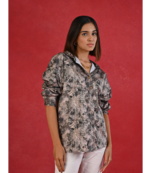 Senorita army green printed loose fit cotton satin full sleeve shirt