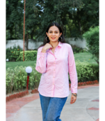 Senorita pink striped 100% cotton oxford full sleeve shirt without pocket