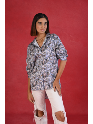 Senorita blue grey printed regular fit cotton satin full sleeve shirt 1